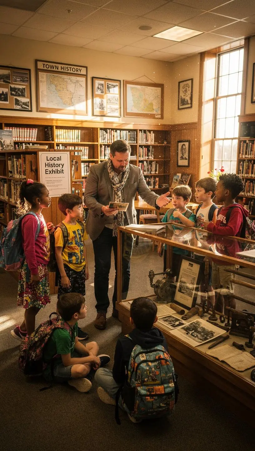 Zespół planujący wycieczki dziedzictwa, omawiający trasy w malowniczej wiejskiej scenerii.